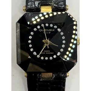 Quemex Vip Womens Watch New Battery 27MM 18K Gold Plated‎ 7.25" Leather Band X